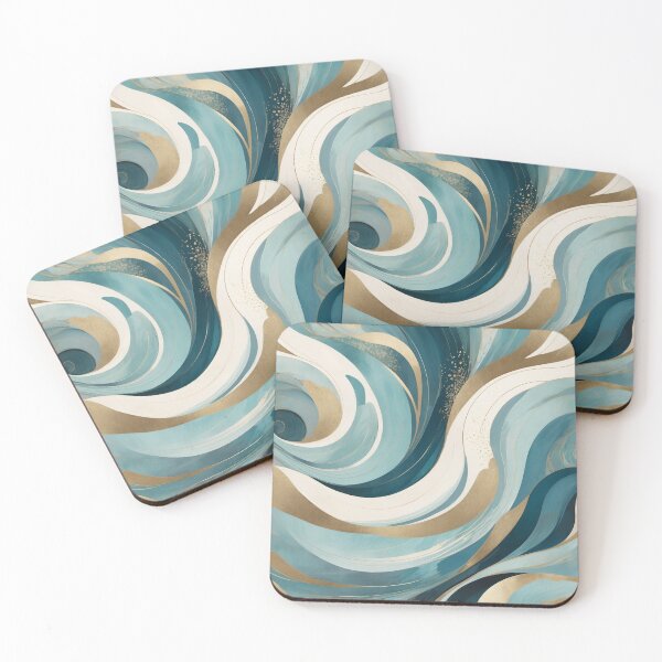 Item preview, Abstract Ocean Waves Teal Gold Art designed and sold by AEVORI.