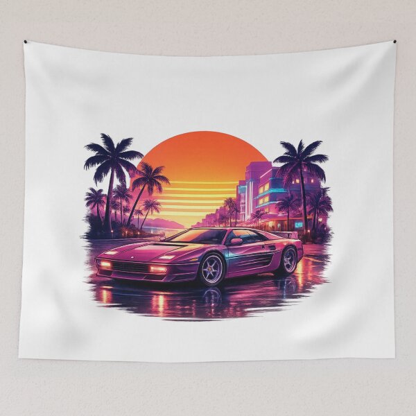 Item preview, Retro 80s Neon Sports Car Sunset | Synthwave Miami Palm Trees Vaporwave T-Shirt Design GTA VI designed and sold by Evv_u.