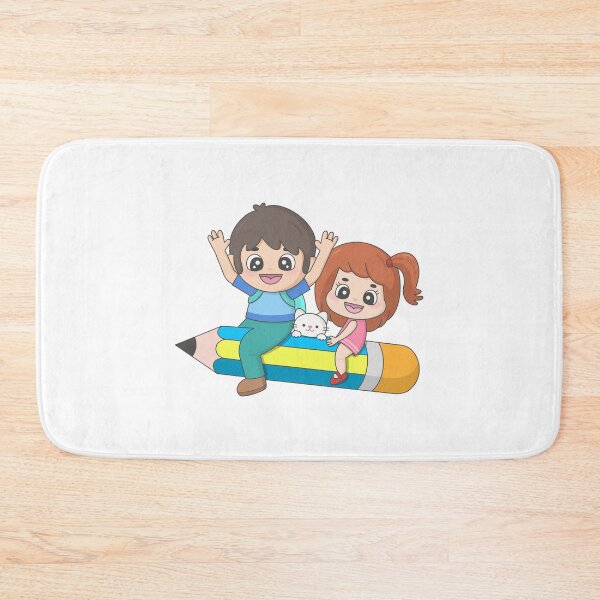 Item preview, Cute cartoon school boy and girl with pet cat riding on a big pencil designed and sold by nuchz.
