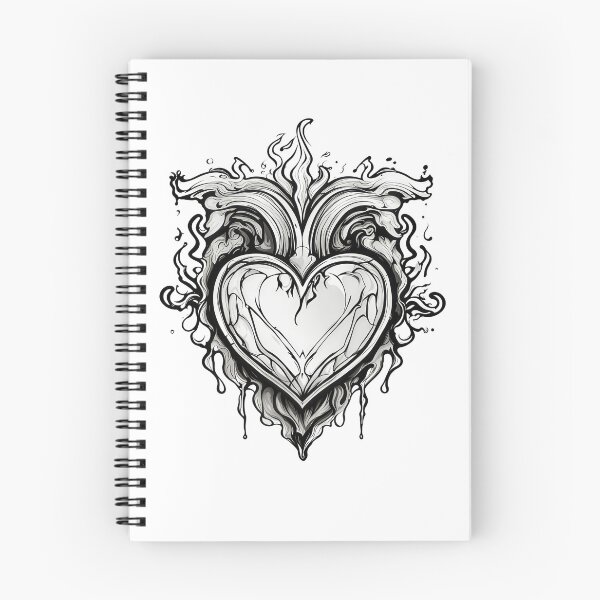 Item preview, Sacred Flaming Heart – Gothic Black and White Emblem Illustration designed and sold by Artisan Finds Online.