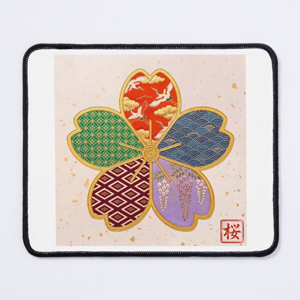 Item preview, Sakura — Japanese Cherry Blossom Crest Art Print | Crane & Wisteria Kamon Pattern designed and sold by KimonoKotoba.