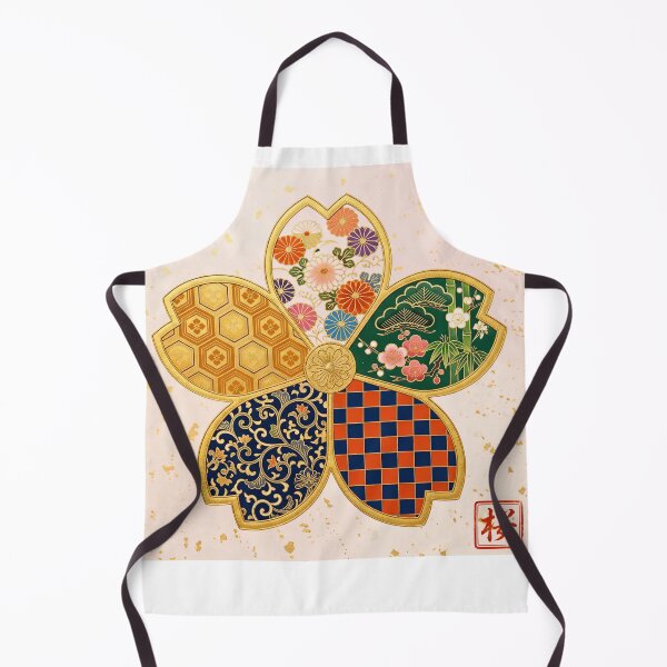 Item preview, Sakura — Japanese Cherry Blossom Crest Art Print | Chrysanthemum & Checkerboard Kamon Pattern designed and sold by KimonoKotoba.