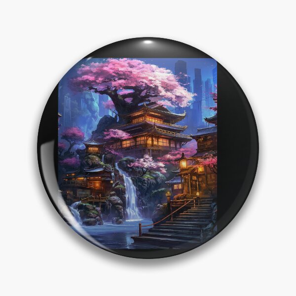 Item preview, Enchanting Japanese Pagoda with Cherry Blossoms designed and sold by Safwat-Aziz.