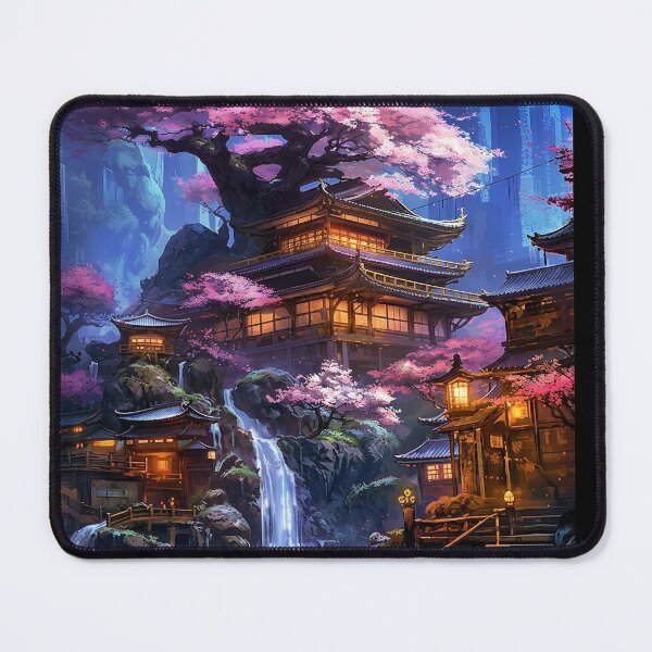 Item preview, Enchanting Japanese Pagoda with Cherry Blossoms designed and sold by Safwat-Aziz.
