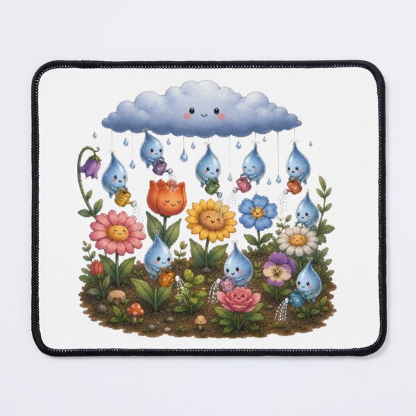 Item preview, Cute Raindrops Watering Flowers Whimsical Garden Art designed and sold by Miheerala.