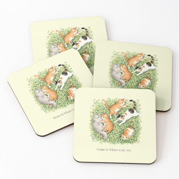 Item preview, Home Is Where Cats Are | Cute Watercolor Cats in Clover | Barbara's Cats designed and sold by BCapybara.