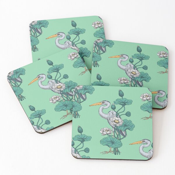 Item preview, Heron in the White Lotus Garden on jade designed and sold by Katerina Mitkova Kirilova.