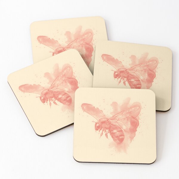 Item preview, Watercolour Bee Art Print — Coral and Beige Bumblebee Painting designed and sold by calamarisky.