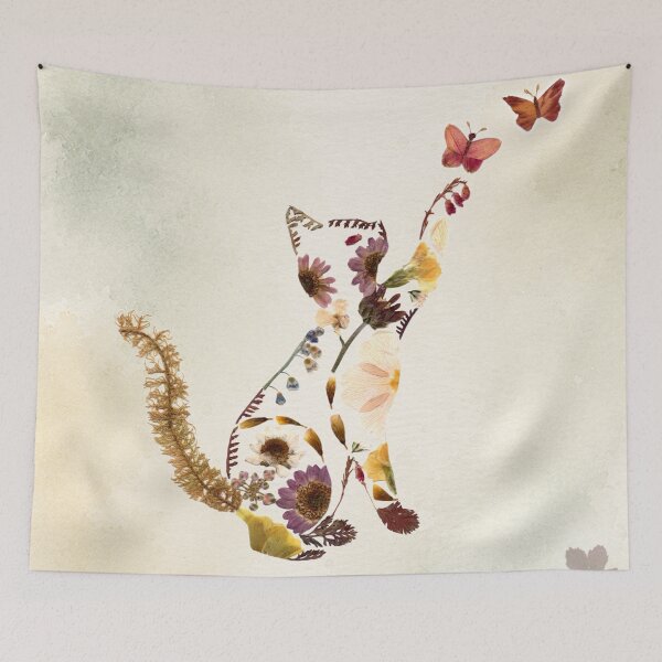 Item preview, Botanical Cat Pressed Flower Art designed and sold by JingsFlowerArt.