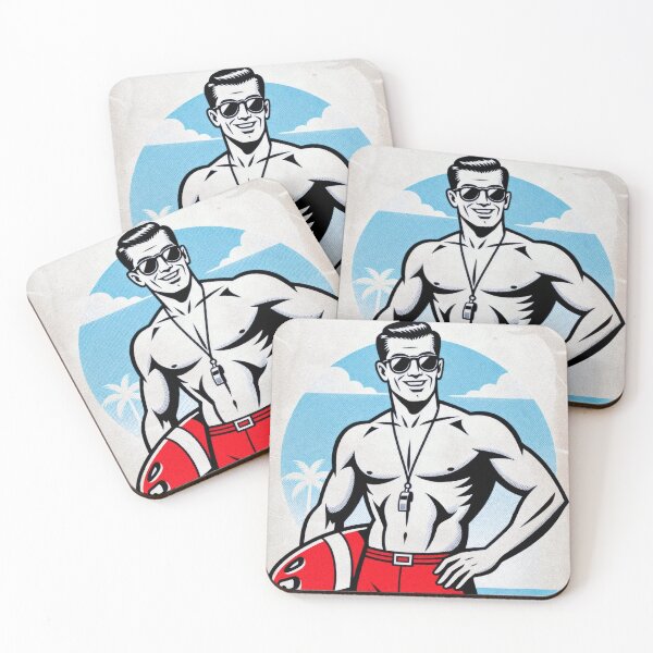 Item preview, Vintage Comic Style Muscular Lifeguard Beach Poster designed and sold by ZhivanCrimson.