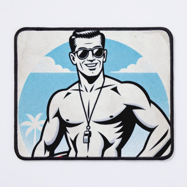 Item preview, Vintage Comic Style Muscular Lifeguard Beach Poster designed and sold by ZhivanCrimson.