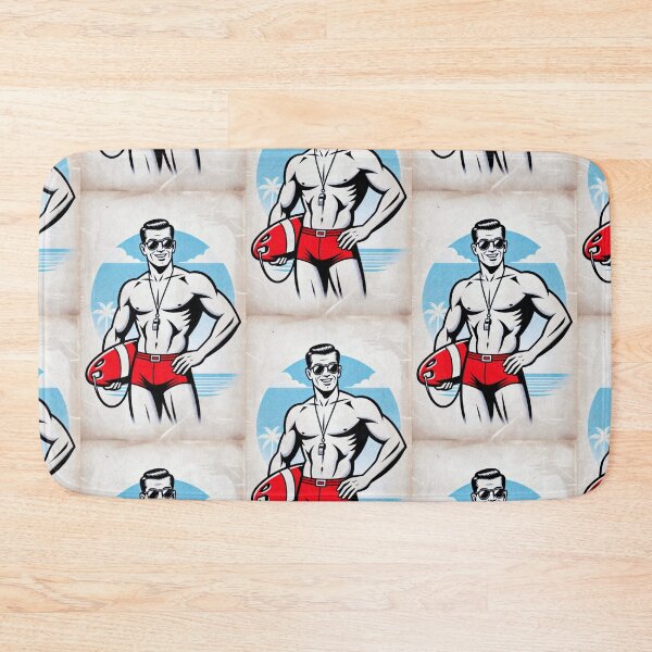 Item preview, Vintage Comic Style Muscular Lifeguard Beach Poster designed and sold by ZhivanCrimson.