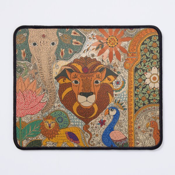 Item preview, Madhubani Folk Art Collage | Elephant, Lion & Peacock Garden designed and sold by Omtatsat.