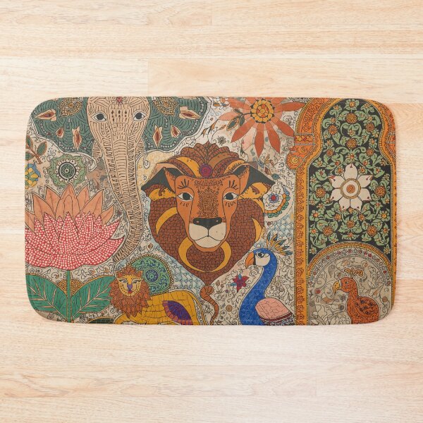 Item preview, Madhubani Folk Art Collage | Elephant, Lion & Peacock Garden designed and sold by Omtatsat.