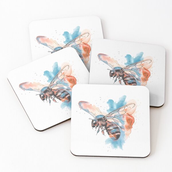 Item preview, Watercolour Bee Art Print — Blue and Terracotta Bumblebee Painting designed and sold by calamarisky.