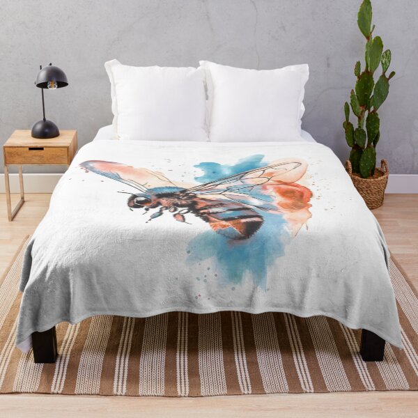 Item preview, Watercolour Bee Art Print — Blue and Terracotta Bumblebee Painting designed and sold by calamarisky.