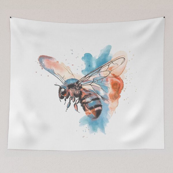 Item preview, Watercolour Bee Art Print — Blue and Terracotta Bumblebee Painting designed and sold by calamarisky.