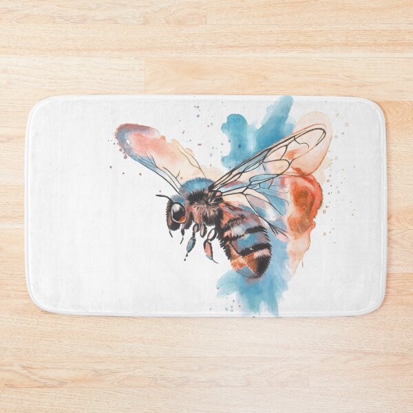 Item preview, Watercolour Bee Art Print — Blue and Terracotta Bumblebee Painting designed and sold by calamarisky.
