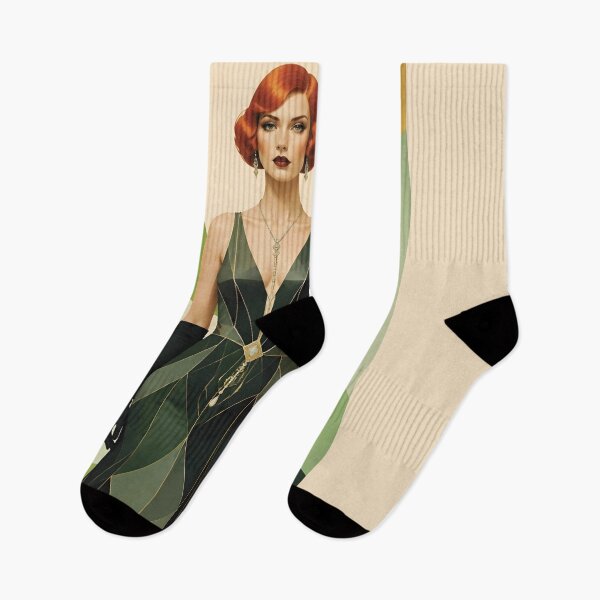 Item preview, 1920s Flapper Woman with orange red hair in Modern Minimalist Art Style with green 2 designed and sold by Lucia Amaris Art.