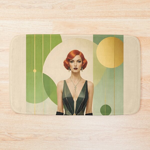 Item preview, 1920s Flapper Woman with orange red hair in Modern Minimalist Art Style with green 2 designed and sold by Lucia Amaris Art.