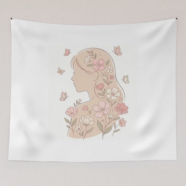 Item preview, Pink Butterfly Girl Floral Portrait designed and sold by MonaDesignLab.