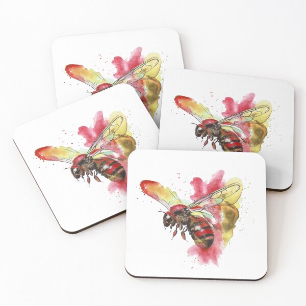 Item preview, Colourful Bee Watercolour Painting — Red and Yellow Bumblebee Painting  designed and sold by calamarisky.