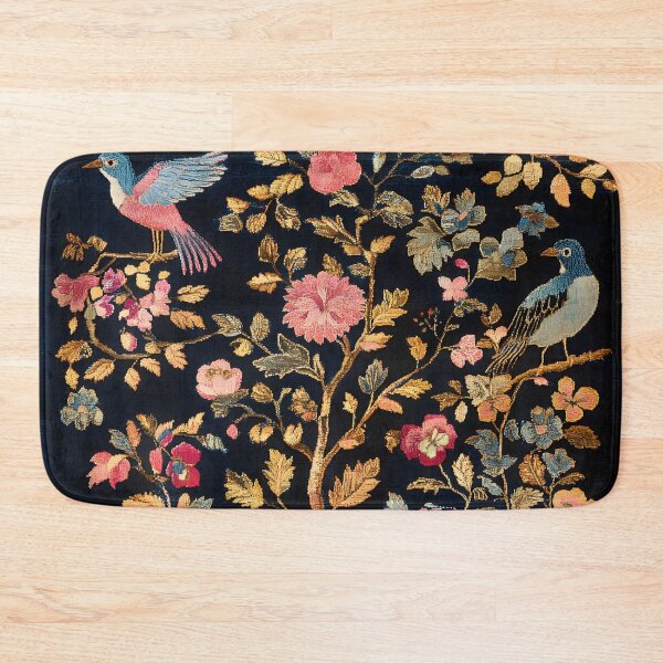 Item preview, Antique Chinese Velvet Silk Floral Blue Birds Carpet designed and sold by GrinGalore.