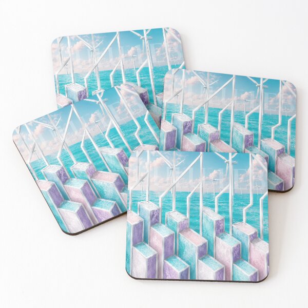 Item preview, Abstract Pillars & Windmills – Pastel Ocean Geometry designed and sold by LuluLeb.