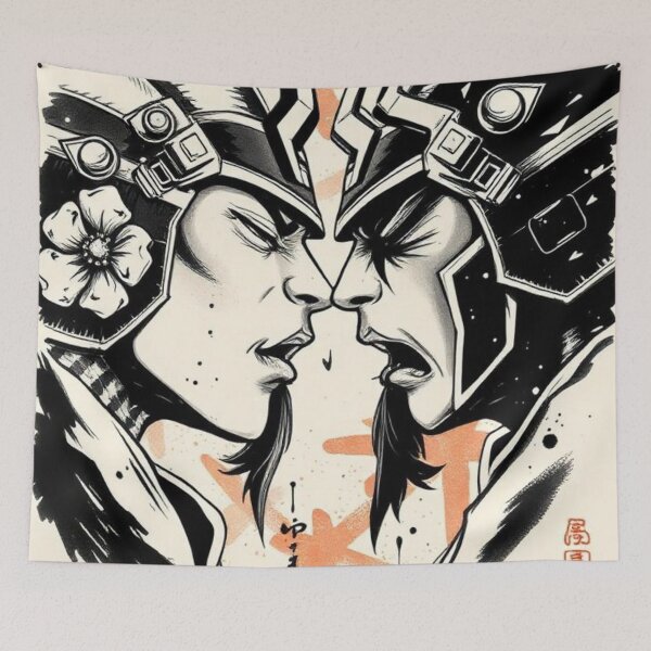 Item preview, Two Samurai Facing Head to Head in Japanese Style designed and sold by RAISC.