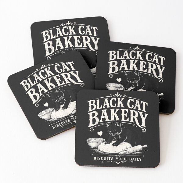 Item preview, Black Cat Bakery Biscuits Made Daily Cute Cat Kneading Dough Design designed and sold by StanaLuis.
