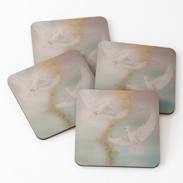 Item preview, White Doves of Hope with Gold Textures Painting designed and sold by DreamyBrushArt.