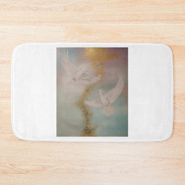 Item preview, White Doves of Hope with Gold Textures Painting designed and sold by DreamyBrushArt.