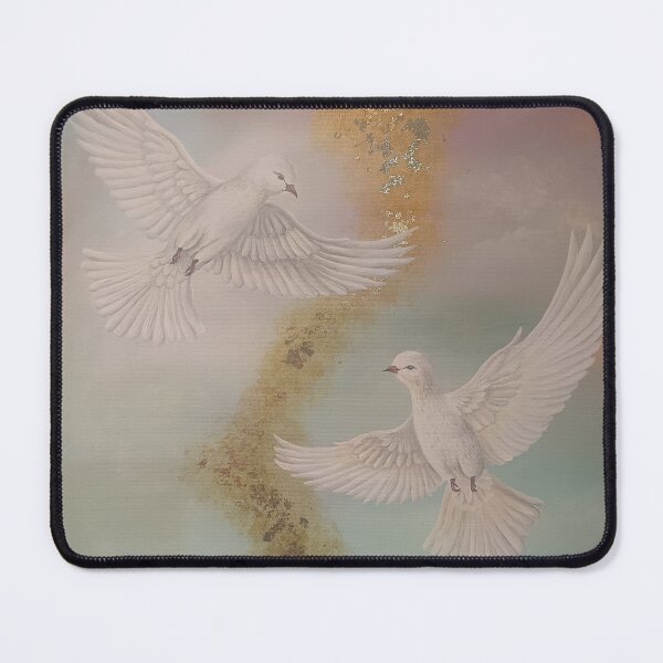 Item preview, White Doves of Hope with Gold Textures Painting designed and sold by DreamyBrushArt.
