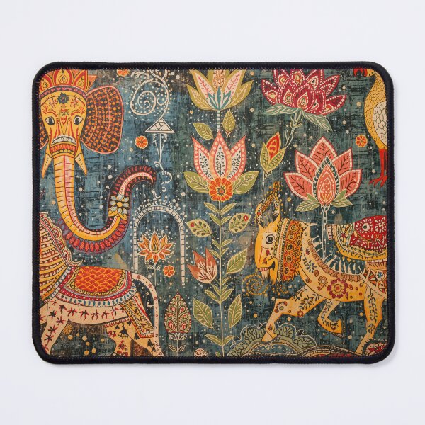 Item preview, Madhubani Folk Art Collage | Elephant, Lion & Peacock Garden designed and sold by Omtatsat.