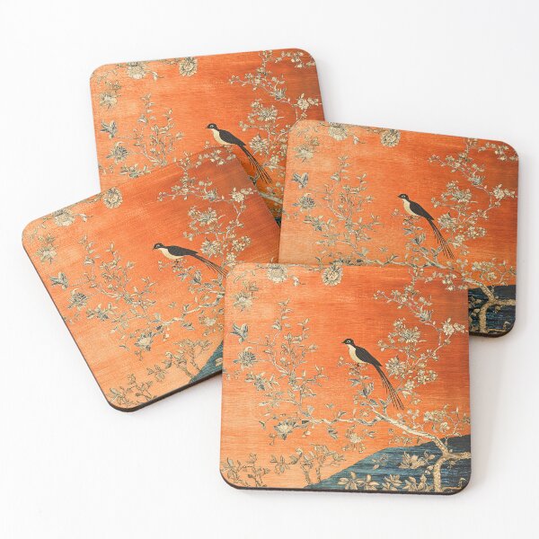 Item preview, Antique Chinese Luxury Silk Floral Orange Bird Carpet designed and sold by GrinGalore.