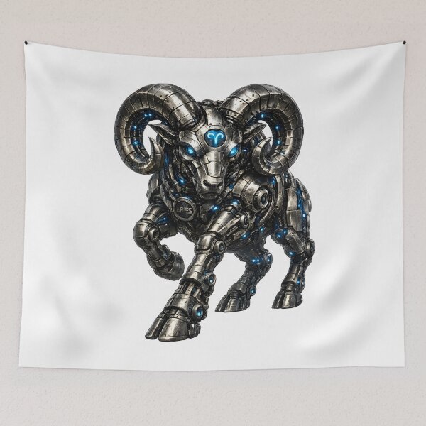 Item preview, Steel Aries V4 – Cyberpunk Mechanical Ram | Futuristic Zodiac Warrior | Industrial Metal Aries | Premium Robot Ram T-Shirt designed and sold by SteelCoat Studio.