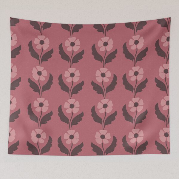Item preview, Large Retro Rose Pink Floral Scandinavian Folk Repeat Pattern designed and sold by DColourMuse.