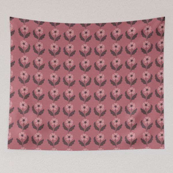 Item preview, Medium Retro Rose Pink Floral Scandinavian Folk Repeat Pattern designed and sold by DColourMuse.