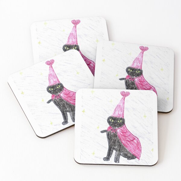 Item preview, Cute Black Cat Fairy Wizard in Pink Cape Crayon Art designed and sold by MagicYana.