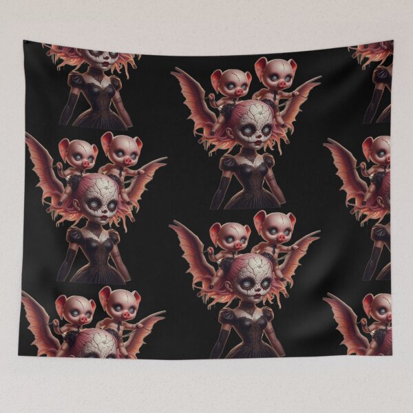 Item preview, Bat Winged Gothic Doll with Creepy Cute Pig Babies designed and sold by LujziWorld.