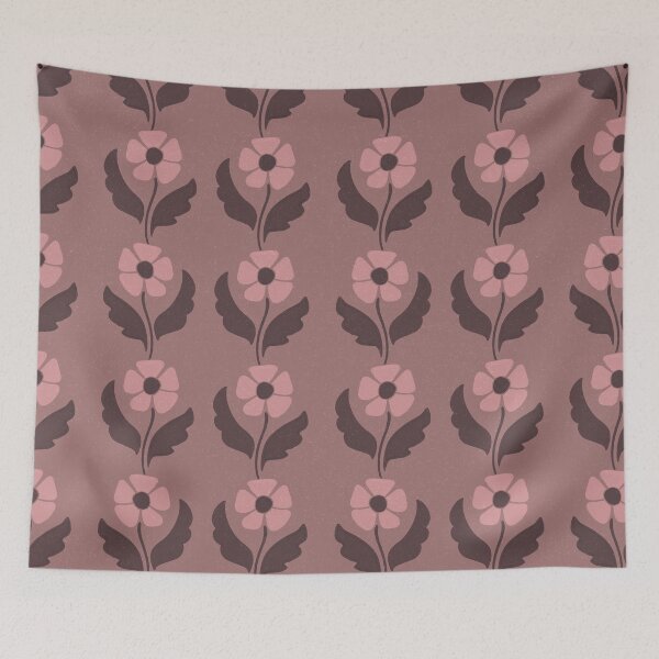 Item preview, Large Retro Dusty Mauve Floral Scandinavian Folk Botanical Pattern designed and sold by DColourMuse.