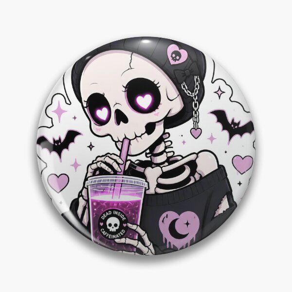 Item preview, Cute Pastel Goth Skeleton with Neon Iced Coffee designed and sold by Foxiquie | Creative Sticker Studio.