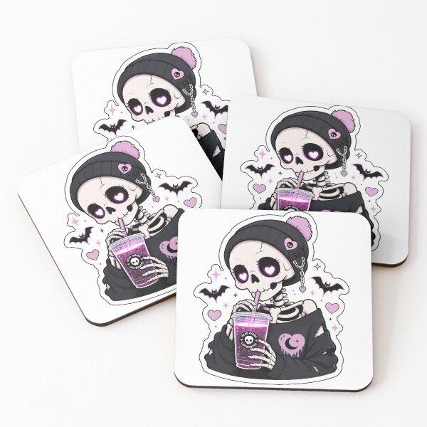 Item preview, Cute Pastel Goth Skeleton with Neon Iced Coffee designed and sold by Foxiquie | Creative Sticker Studio.