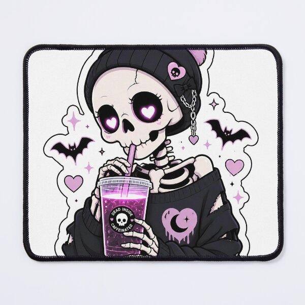 Item preview, Cute Pastel Goth Skeleton with Neon Iced Coffee designed and sold by Foxiquie | Creative Sticker Studio.