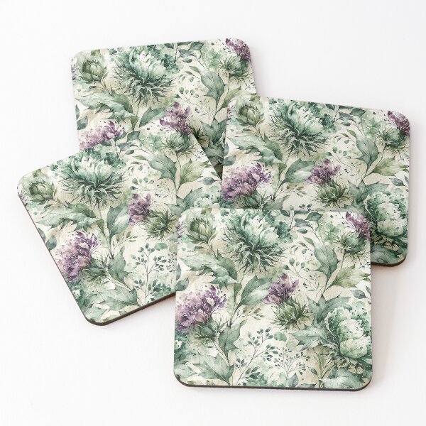 Item preview, Scottish Highlands Purple Thistle Watercolor Botanical Pattern designed and sold by Nine Lives Studio.