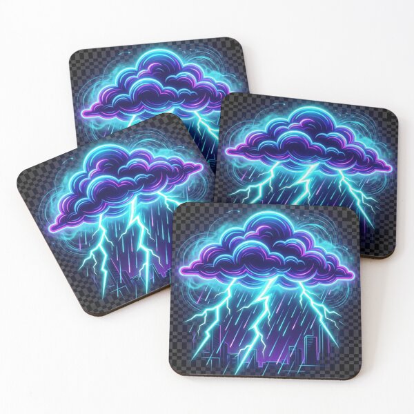 Item preview, Neon Storm Cloud Lightning City Skyline Art designed and sold by alalame.