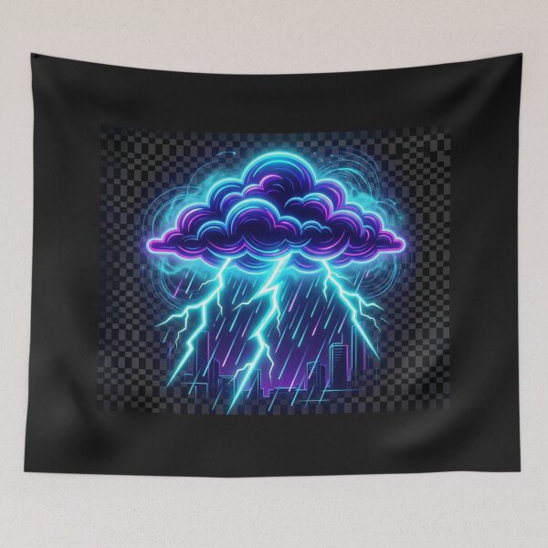 Item preview, Neon Storm Cloud Lightning City Skyline Art designed and sold by alalame.