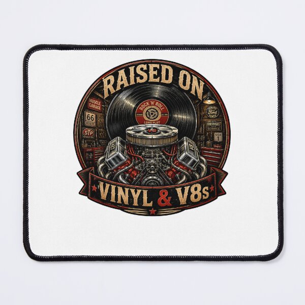 Item preview, Raised On Vinyl And V8s Vintage Classic Muscle Car Garage Shirt designed and sold by Masloshop.
