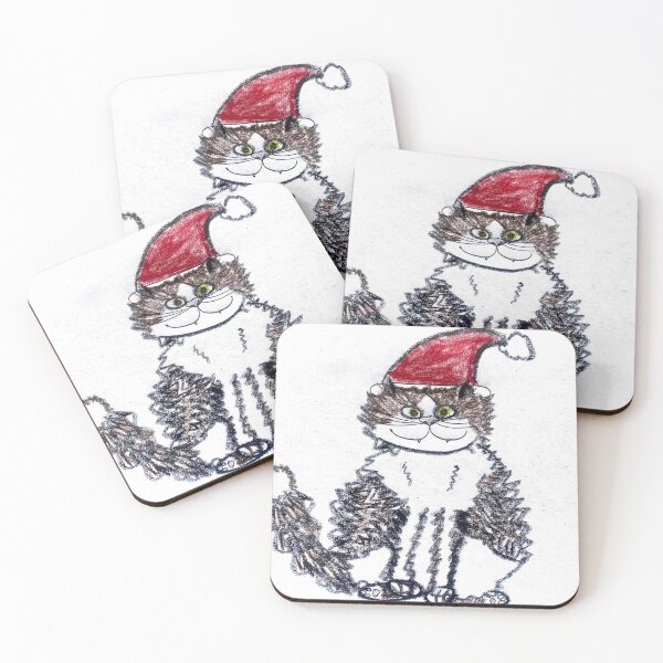 Item preview, Funny Christmas Cat in Santa Hat Whimsical Crayon Art designed and sold by MagicYana.