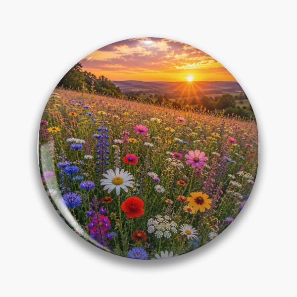 Item preview, Sunset Wildflower Meadow Wall Art – Colourful Summer Landscape Print designed and sold by ThatSurreyLife.